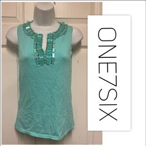 One7Six Aqua Sleeveless Beaded Top